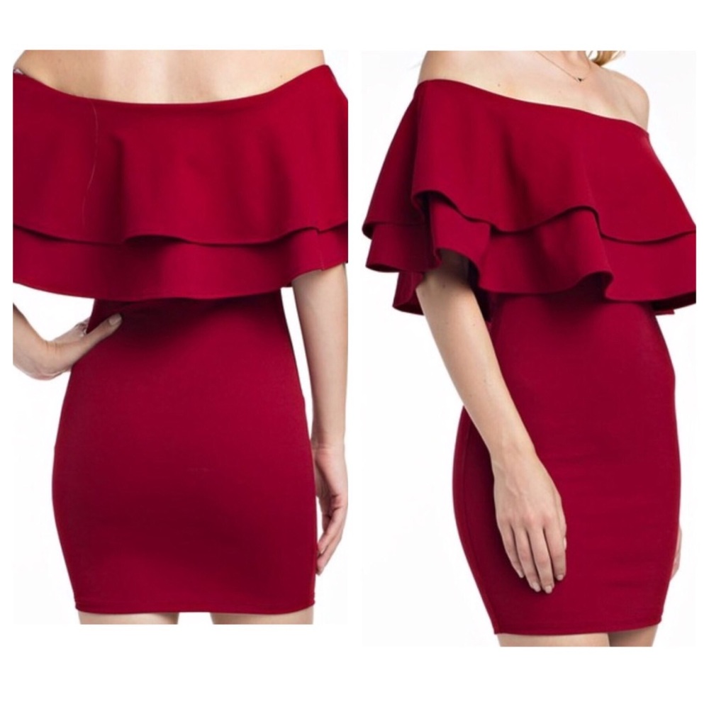 Off Shoulder Ruffle Bodycon Mini Dress
